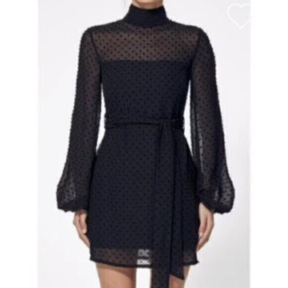 Misha Collection Black  High Neck Mini Dress With Blouson Sleeve - Picture 1 of 14